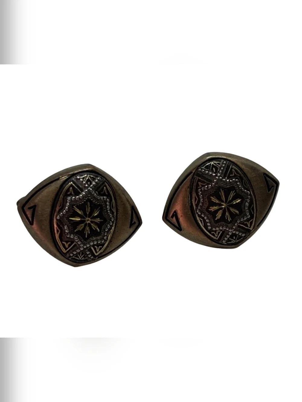 Vintage SWANK Silver Tone & Gold Tone Etched Starburst Cufflinks - Mid Century